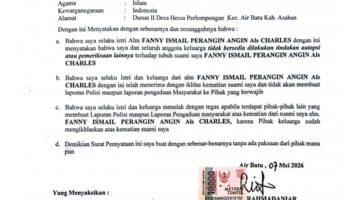 Buat Surat Pernyataan, Keluarga Korban Tolak Lakukan Autopsi Meninggalnya Amarhumah Fanny